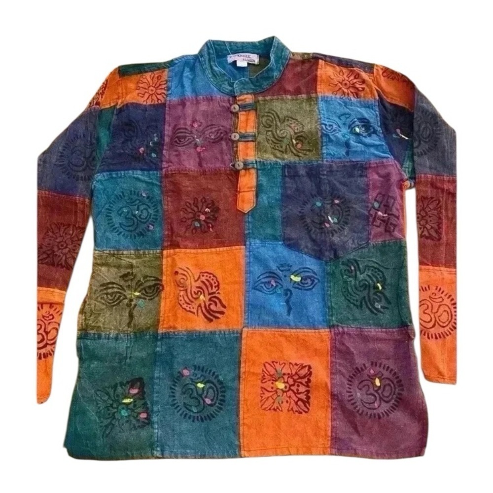 Shop Holic Women's Nepal Cotton Patchwork Handmade Shirt medium oversized